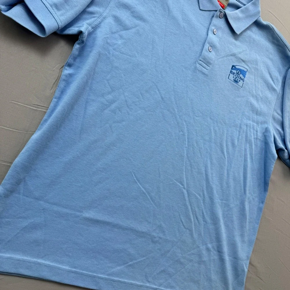 Nike Team Beijing 2008 Olympics NBC Polo Shirt Mens Large Light Blue Fit Dry